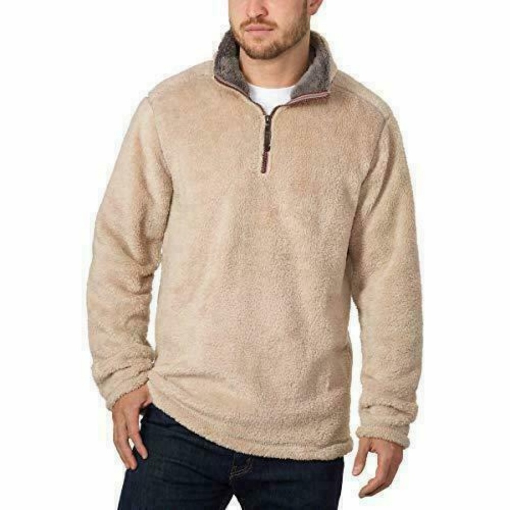 Trinity Men's Plush ¼ Zip Pullover, Tan, - Picture 2 of 4
